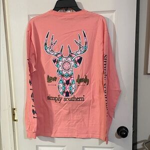 Simply Southern Coral "love Deerly" Graphic Long Sleeve. Size L